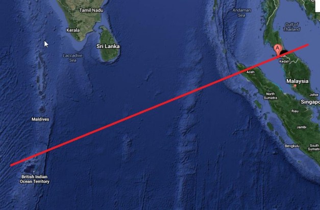 Maldives - possible track taken by MH370