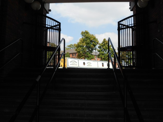 Walking up the stairs to the canal level