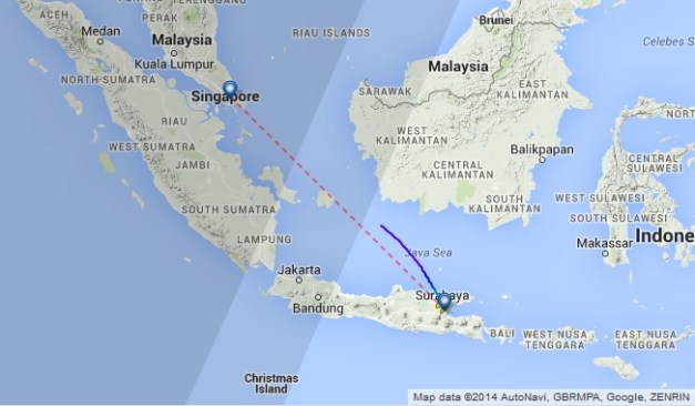 QZ8501 Flight Track; Source: FlightRadar24.com