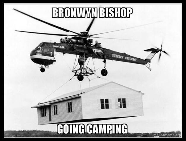 Bronwyn Bishop going camping